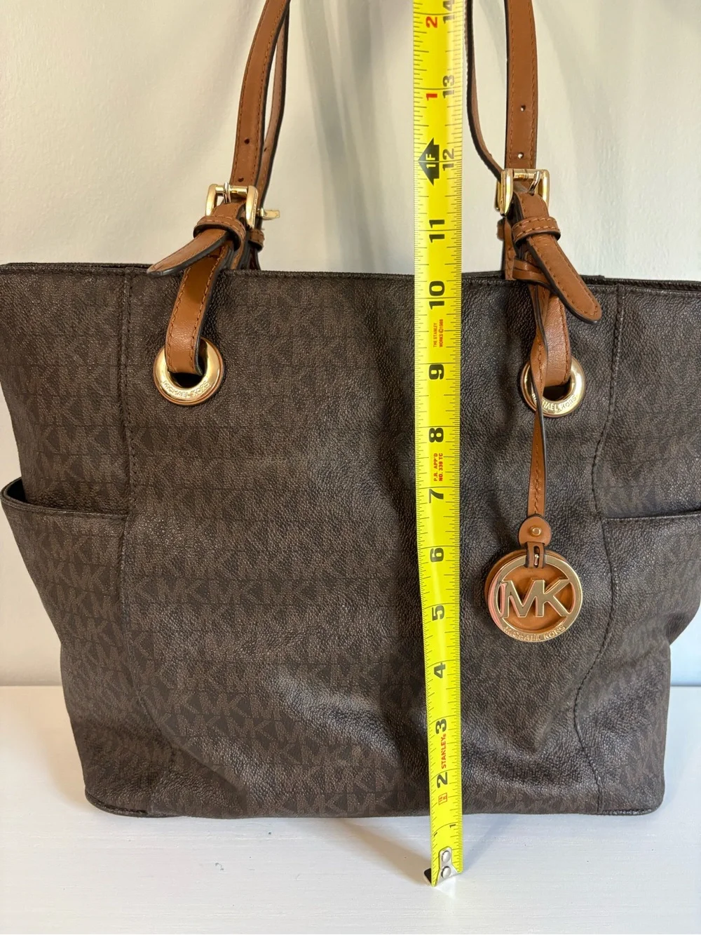 Michael Kors Brown Logo Tote with Tan Leather Straps
